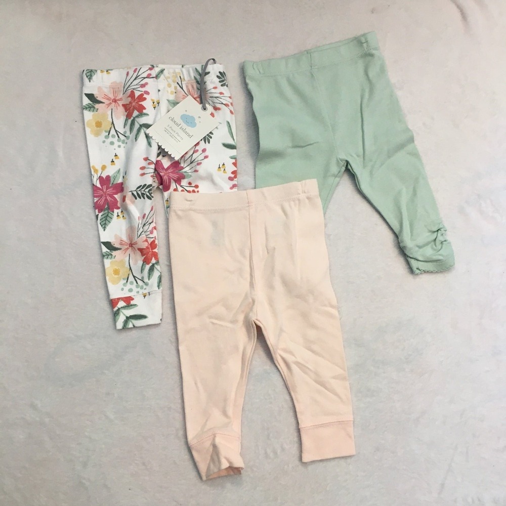 Cloud Island Pants 3-Pack‎ Kids Newborn Floral Peach Mint NEW Leggings Set